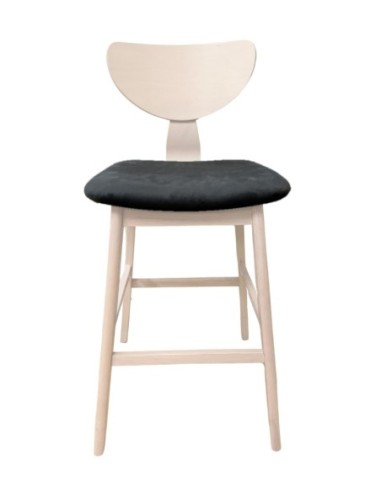 Taburete DUBLIN, madera de hevea, natural, velvet gris oscuro