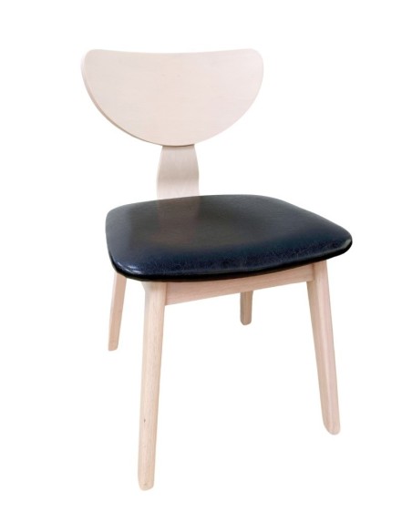 Silla DUBLIN, contrachapado de madera de hevea, natural, similpiel negra