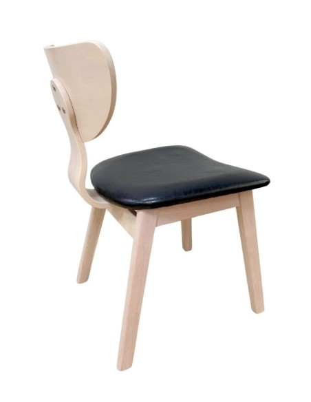 Silla DUBLIN, contrachapado de madera de hevea, natural, similpiel negra