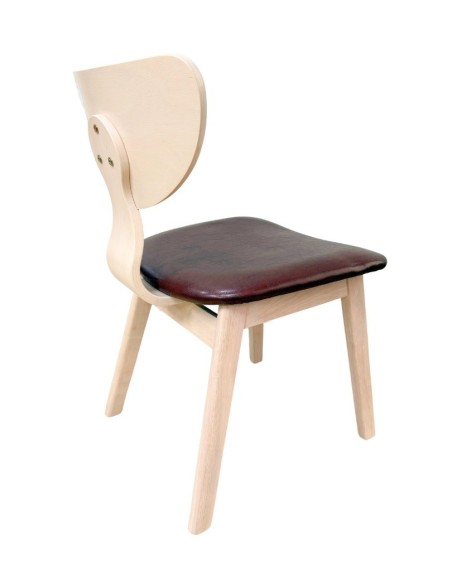 Silla DUBLIN, contrachapado de madera de hevea, natural, similpiel marrón