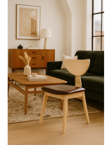 Silla DUBLIN, contrachapado de madera de hevea, natural, similpiel marrón