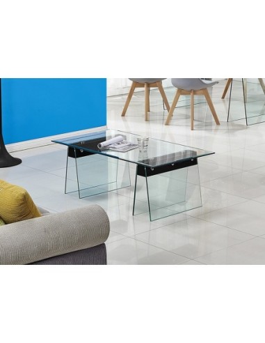 Mesa SELENE, baja, madera, cristal templado, 120x60 cms