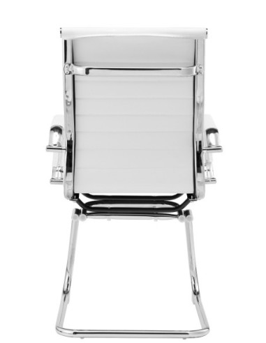 Sillón de oficina OLIVER, fijo de patín, cromado, similpiel blanca