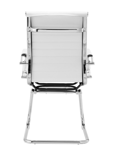 Sillón de oficina OLIVER, fijo de patín, cromado, similpiel blanca