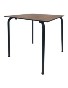 Mesa FERAY, apilable, epoxi color negro, tablero fenólico castaño 69 x 69 cms.