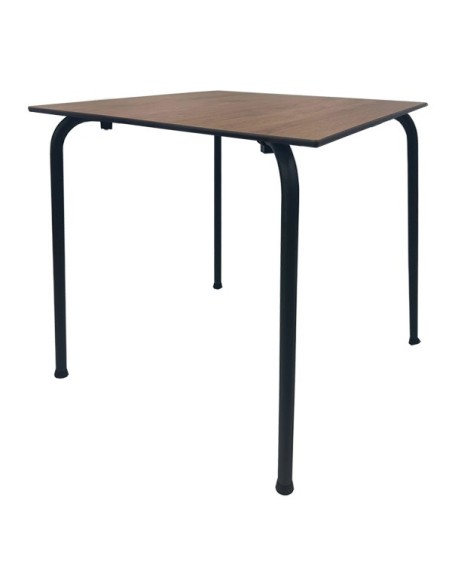 Mesa FERAY, apilable, epoxi color negro, tablero fenólico castaño 69 x 69 cms.