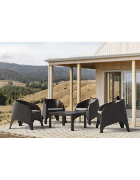 Sillón SURF, apilable, polipropileno marrón chocolate, cojín beige