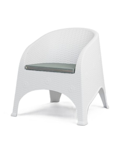 Sillón SURF, apilable, polipropileno blanco, cojín gris