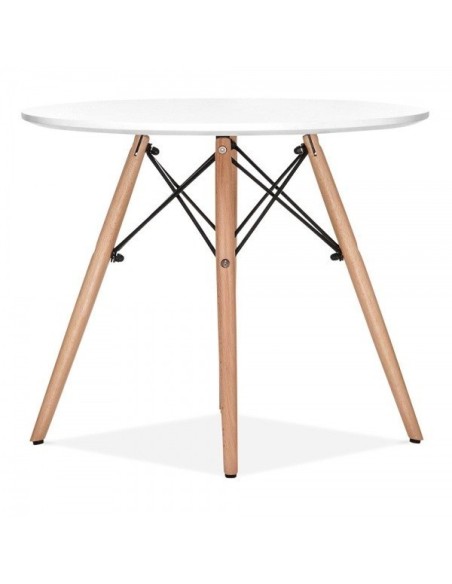 Mesa STAR, base madera, tapa blanca, 100 cms de diámetro