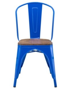 Silla TOL EK WOOD, acero, azul, asiento madera