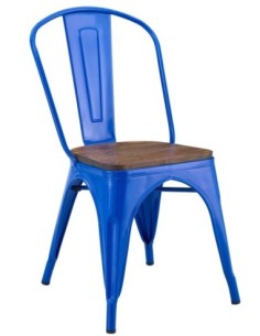 Silla TOL EK WOOD, acero, azul, asiento madera 2