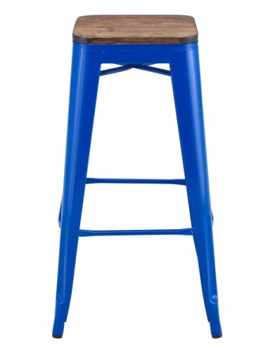 Taburete TOL EK WOOD, acero, azul, asiento madera