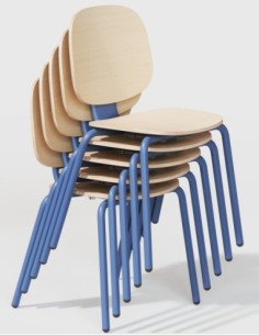 Silla COLMAR, apilable, azul, contrachapado revestido con HPL, color natural 2