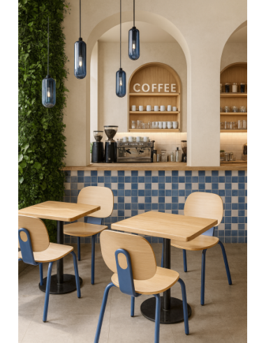 Silla COLMAR, apilable, azul, contrachapado revestido con HPL, color natural