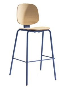 Taburete COLMAR, apilable, azul, contrachapado revestido con HPL, color natural 2