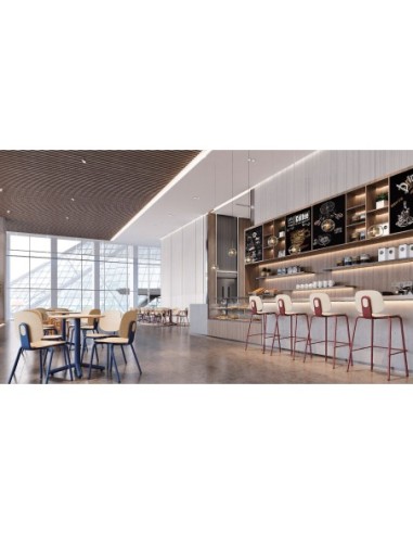 Taburete COLMAR, apilable, azul, contrachapado revestido con HPL, color natural