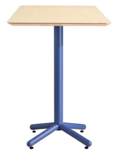 Mesa COLMAR, azul, tapa de contrachapado revestido con HPL, color natural, 70 x 70 cms