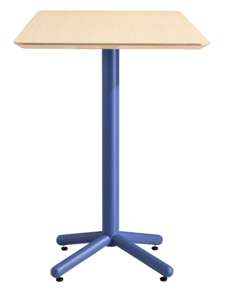 Mesa COLMAR, alta, azul, tapa de contrachapado revestido con HPL, color natural, 70 x 70 cms