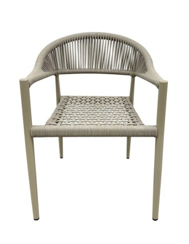 Sillón CANNES, apilable, aluminio, asiento y respaldo de cuerda beige