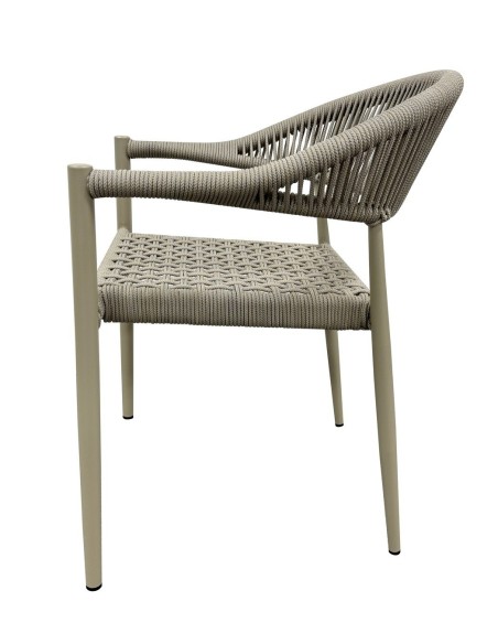 Sillón CANNES, apilable, aluminio, asiento y respaldo de cuerda beige