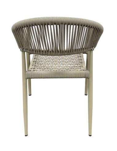 Sillón CANNES, apilable, aluminio, asiento y respaldo de cuerda beige