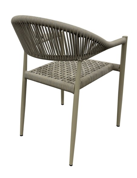 Sillón CANNES, apilable, aluminio, asiento y respaldo de cuerda beige