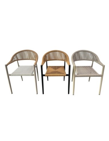 Sillón CANNES, apilable, aluminio, asiento y respaldo de cuerda beige