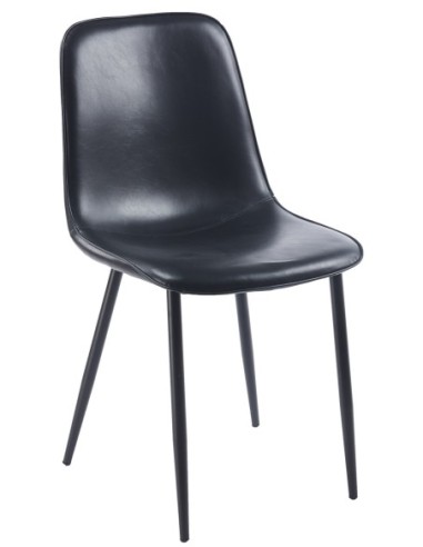 Silla PEÑAFIEL, metal, similpiel vintage negra