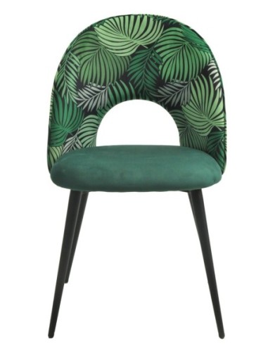 Silla ORQUIDEA, metal, tapizado velvet verde con respaldo floral a juego