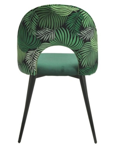 Silla ORQUIDEA, metal, tapizado velvet verde con respaldo floral a juego