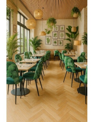 Silla ORQUIDEA, metal, tapizado velvet verde con respaldo floral a juego