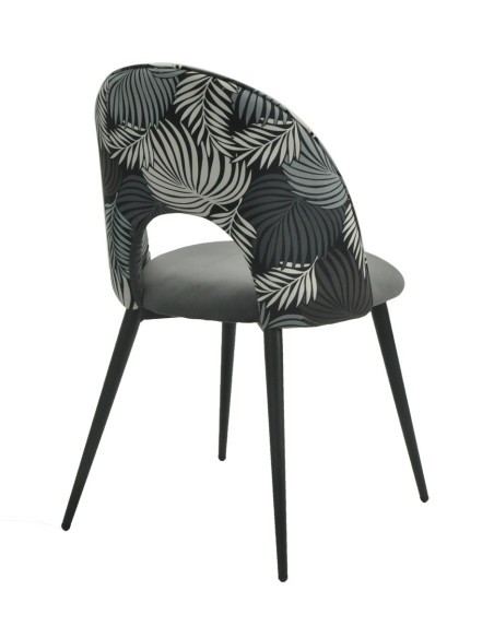 Silla ORQUIDEA, metal, tapizado velvet gris con respaldo floral a juego