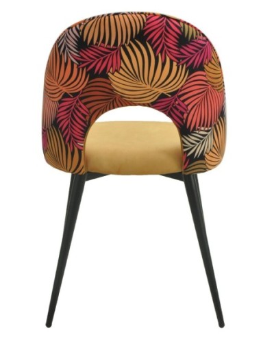 Silla ORQUIDEA, metal, tapizado velvet amarillo con respaldo floral a juego