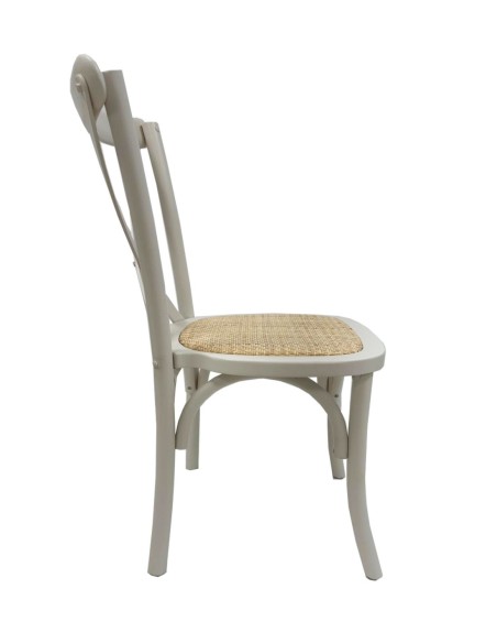 Silla CROSS SX, madera de haya, blanca, asiento de ratán