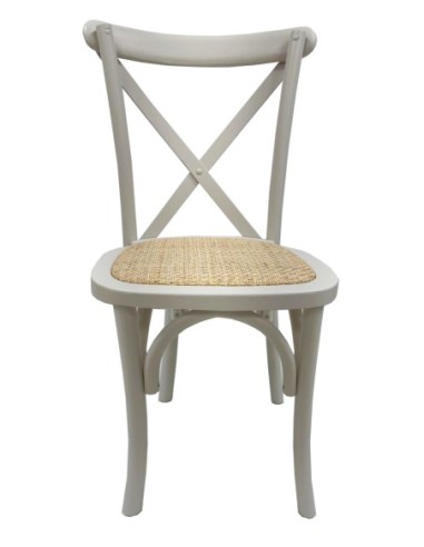 Silla CROSS SX, madera de haya, blanca, asiento de ratán