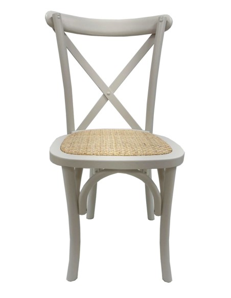 Silla CROSS SX, madera de haya, blanca, asiento de ratán