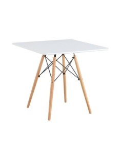 Mesa STAR, base madera, tapa blanca, 80 x 80 cms