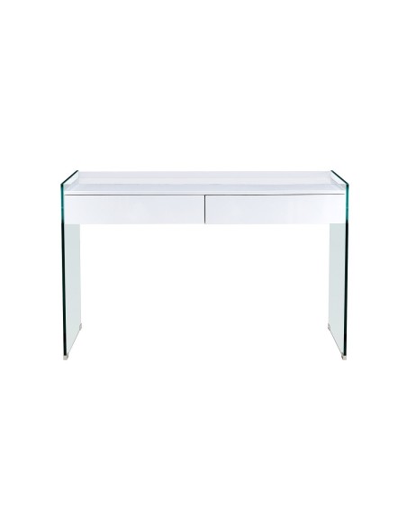 Mesa LIMOGES, cristal, cajonera, lacada blanca, 120 x 60 cms