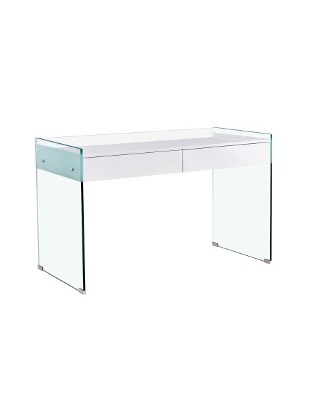 Mesa LIMOGES, cristal, cajonera, lacada blanca, 120 x 60 cms