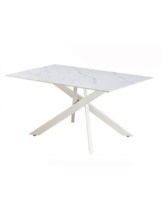 MESA COMEDOR MOD. NESY RECTANGULAR CERÁMICA SOBRE BLANCO Y PATA CREMA.