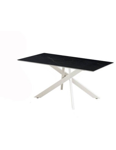 MESA COMEDOR MOD. NESY RECTANGULAR CERÁMICA SOBRE NEGRO PATA CREMA.