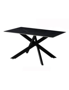 MESA COMEDOR MOD. NESY RECTANGULAR CERÁMICA SOBRE NEGRO  Y PATA COLOR NEGRO.