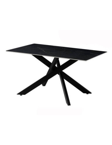 MESA COMEDOR MOD. NESY RECTANGULAR CERÁMICA SOBRE NEGRO  Y PATA COLOR NEGRO.