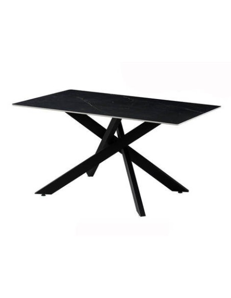 MESA COMEDOR MOD. NESY RECTANGULAR CERÁMICA SOBRE NEGRO  Y PATA COLOR NEGRO.