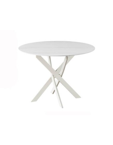MESA COMEDOR MOD. NESY REDONDA CERÁMICA SOBRE BLANCO 110 CM PATA CREMA