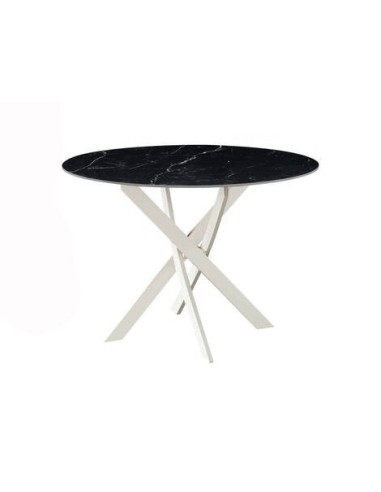 MESA COMEDOR MOD. NESY REDONDA CERÁMICA SOBRE NEGRO 110 CM  PATA CREMA.