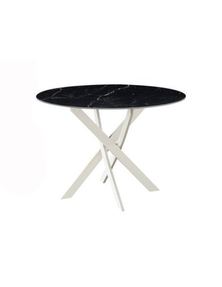 MESA COMEDOR MOD. NESY REDONDA CERÁMICA SOBRE NEGRO 120 CM PATA CREMA.