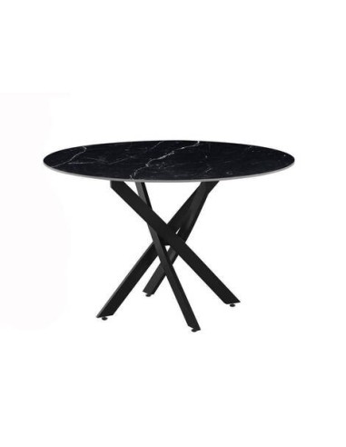 MESA COMEDOR MOD. NESY REDONDA CERÁMICA SOBRE NEGRO 120 CM PATA COLOR NEGRO.
