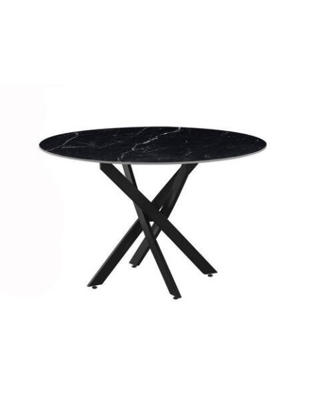 MESA COMEDOR MOD. NESY REDONDA CERÁMICA SOBRE NEGRO 120 CM PATA COLOR NEGRO.