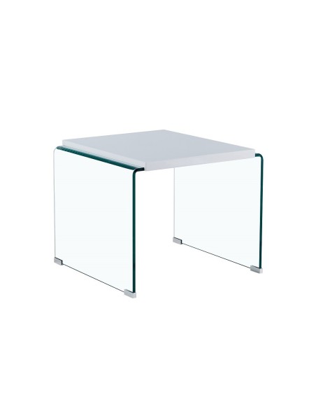 Mesa ARISTON, baja, lacada blanca, cristal, 60 x 63 cms
